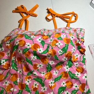 Draper James x Lands End smocked one piece bathing suit in orange blossom print